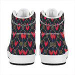 Red Rooster Pattern Print High Top Leather Sneakers