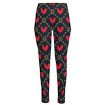 Red Rooster Pattern Print High-Waisted Pocket Leggings