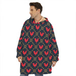 Red Rooster Pattern Print Hoodie Blanket
