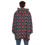Red Rooster Pattern Print Hoodie Blanket