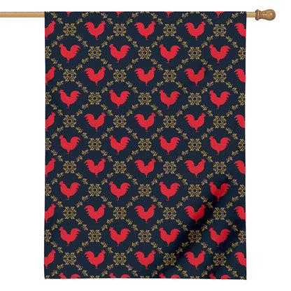 Red Rooster Pattern Print House Flag