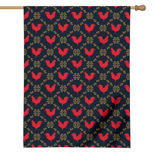 Red Rooster Pattern Print House Flag