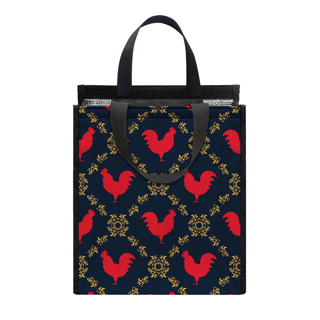 Red Rooster Pattern Print Insulated Lunch Tote