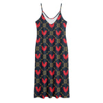 Red Rooster Pattern Print Jersey Midi Cami Dress