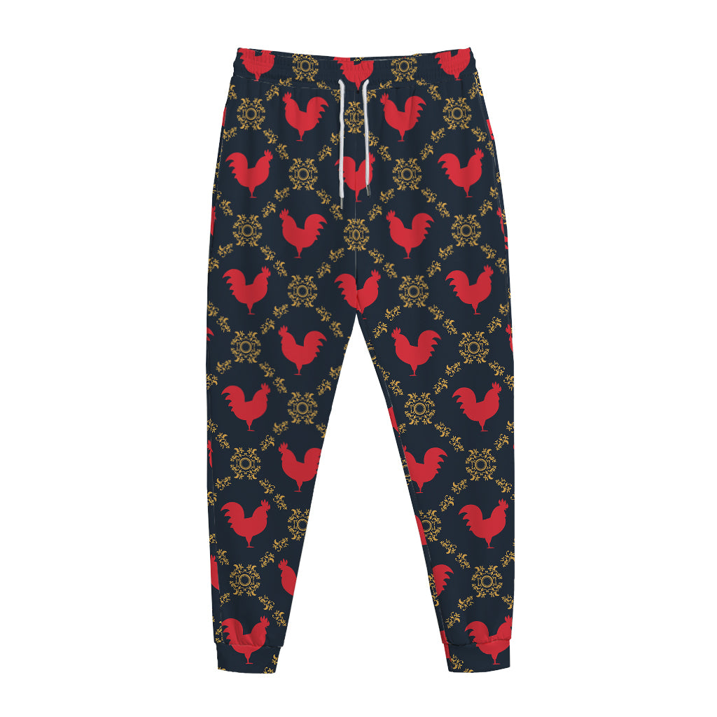 Red Rooster Pattern Print Jogger Pants