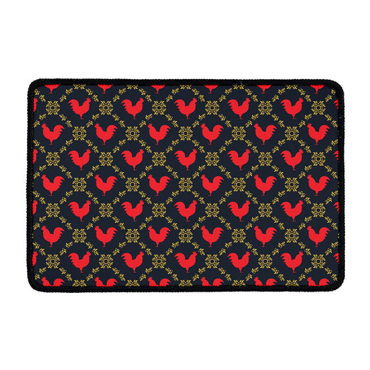 Red Rooster Pattern Print Kitchen Mat
