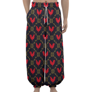 Red Rooster Pattern Print Lantern Pants