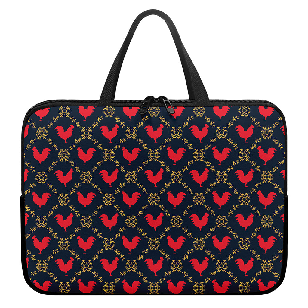 Red Rooster Pattern Print Laptop Sleeve With Handle