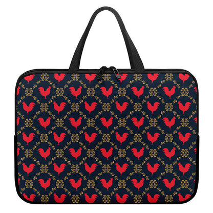 Red Rooster Pattern Print Laptop Sleeve With Handle