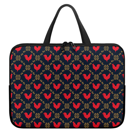 Red Rooster Pattern Print Laptop Sleeve With Handle
