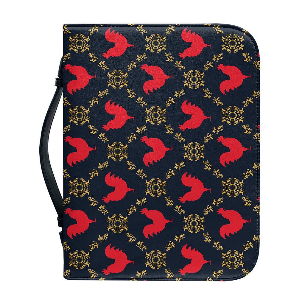 Red Rooster Pattern Print Leather Bible Cover