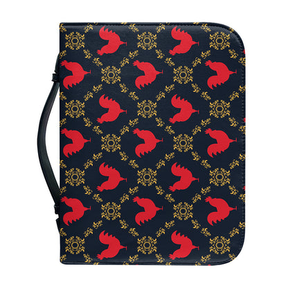 Red Rooster Pattern Print Leather Bible Cover