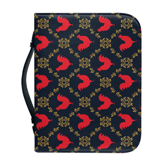 Red Rooster Pattern Print Leather Bible Cover