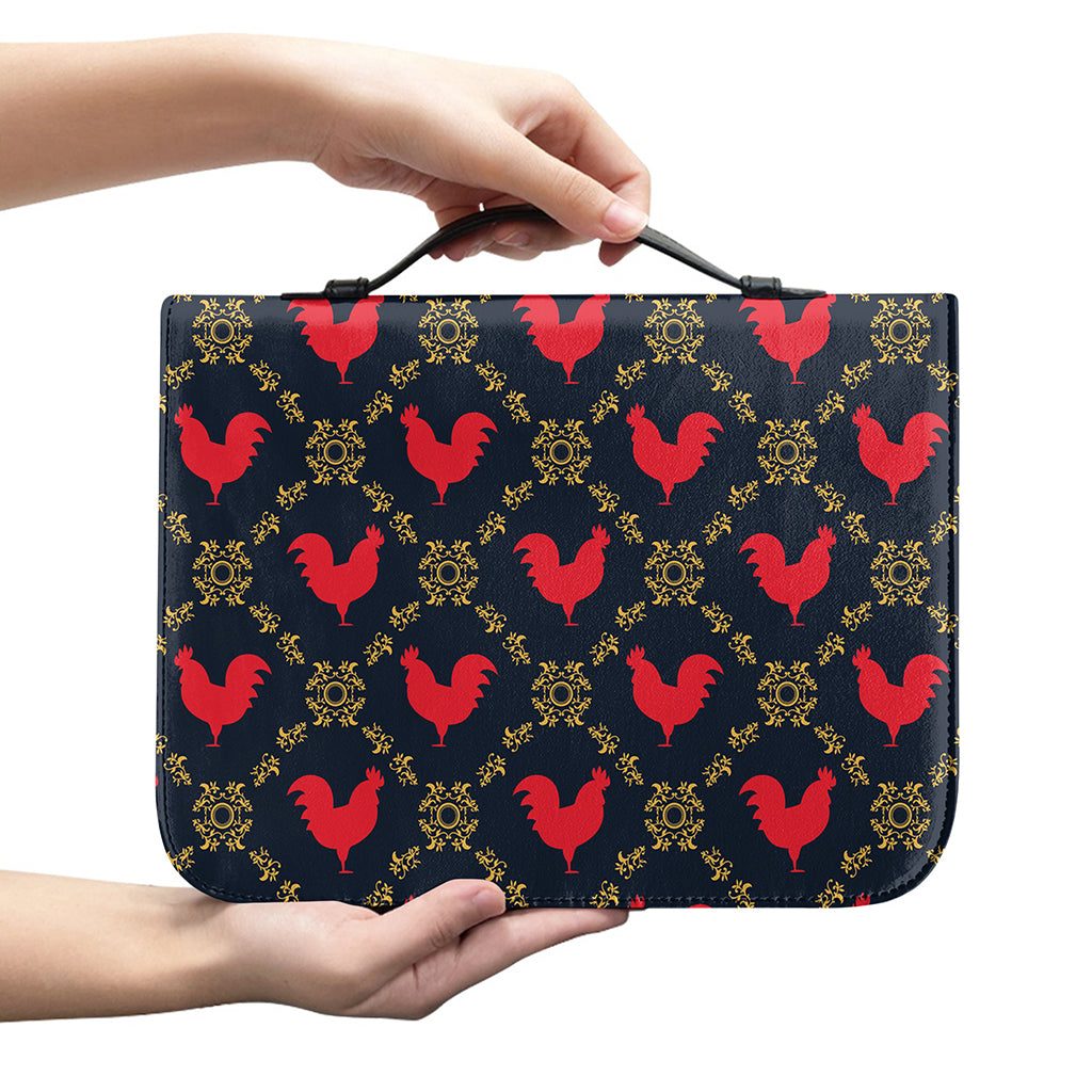 Red Rooster Pattern Print Leather Bible Cover