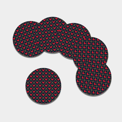 Red Rooster Pattern Print Leather Coaster Set