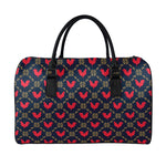 Red Rooster Pattern Print Leather Duffle Bag