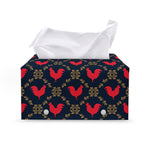 Red Rooster Pattern Print Leather Tissue Box Cover