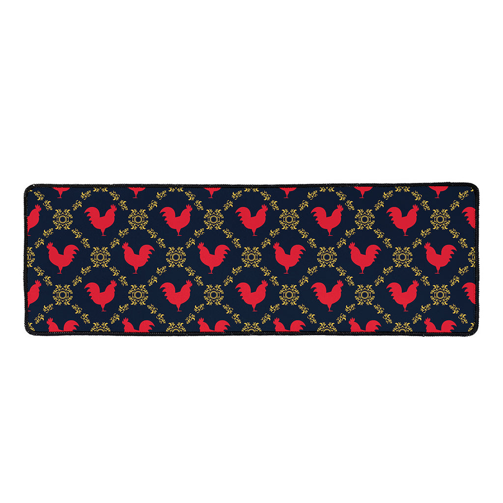 Red Rooster Pattern Print Long Kitchen Mat