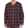 Red Rooster Pattern Print Long Sleeve Baseball Jersey