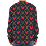 Red Rooster Pattern Print Long Sleeve Baseball Jersey