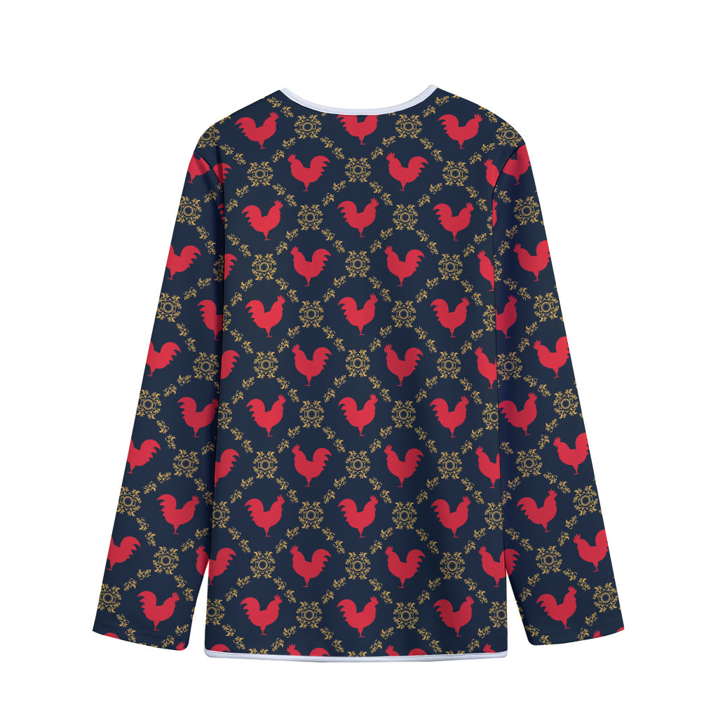 Red Rooster Pattern Print Long Sleeve Short Coat