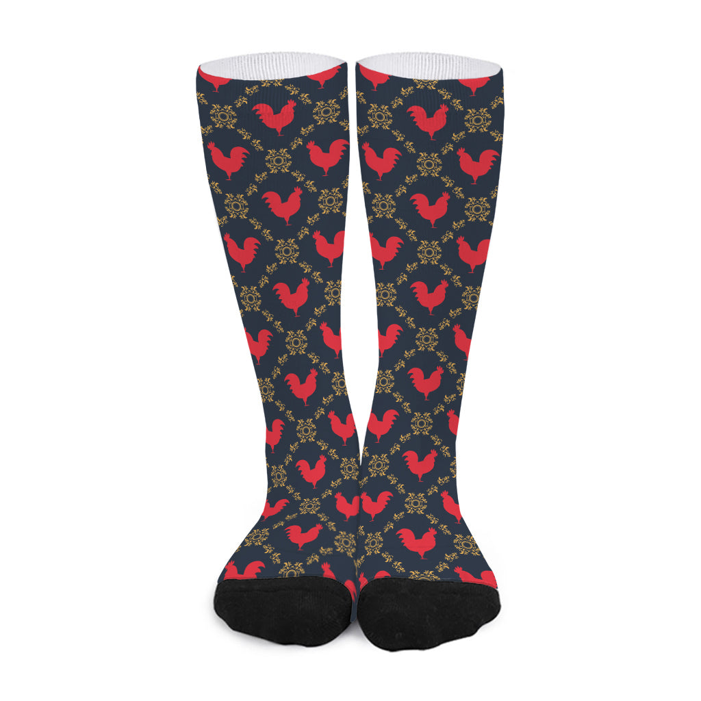 Red Rooster Pattern Print Long Socks