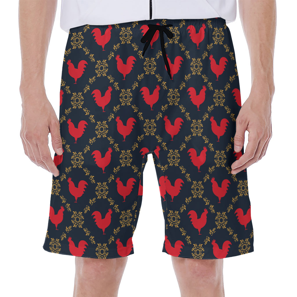 Red Rooster Pattern Print Men's Beach Shorts