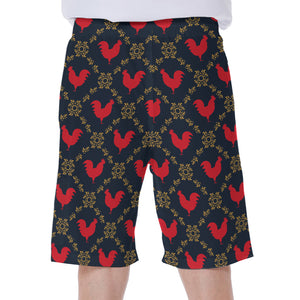 Red Rooster Pattern Print Men's Beach Shorts