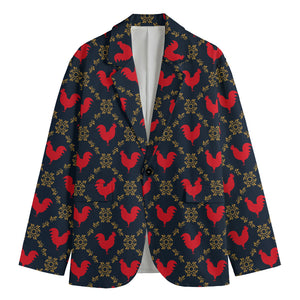 Red Rooster Pattern Print Men's Blazer