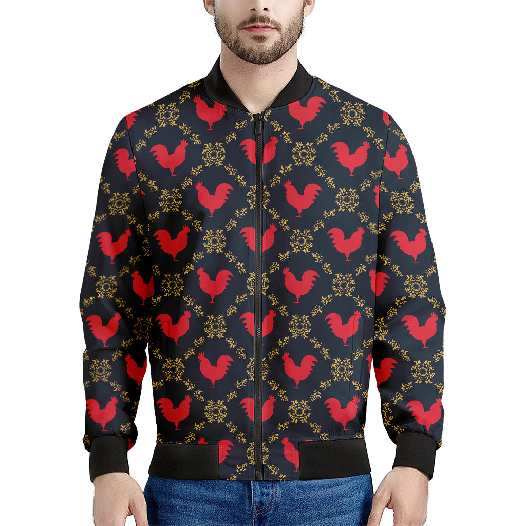 Red Rooster Pattern Print Men's Bomber Jacket