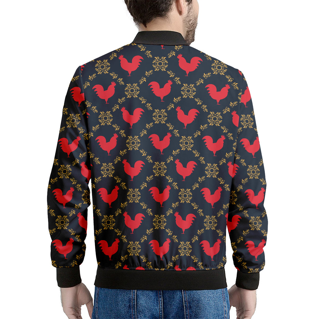 Red Rooster Pattern Print Men's Bomber Jacket