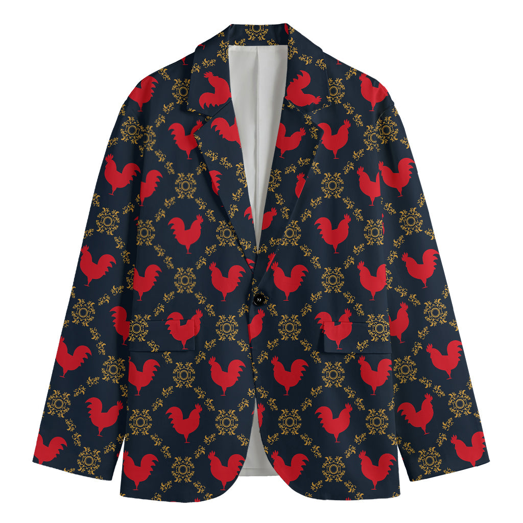 Red Rooster Pattern Print Men's Cotton Blazer