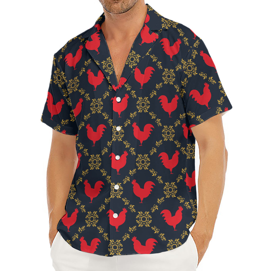 Red Rooster Pattern Print Men's Deep V-Neck Shirt