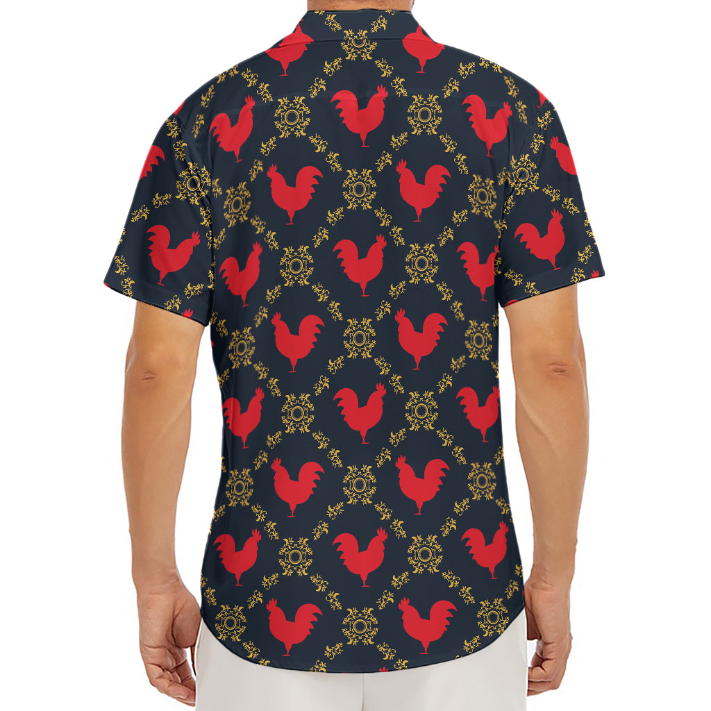 Red Rooster Pattern Print Men's Deep V-Neck Shirt