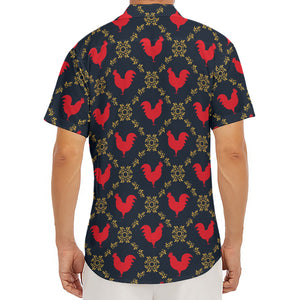 Red Rooster Pattern Print Men's Deep V-Neck Shirt