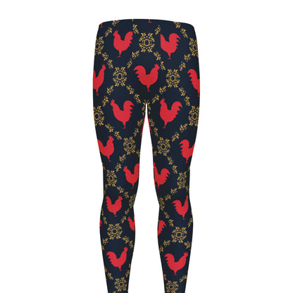 Red Rooster Pattern Print Men's leggings