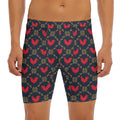Red Rooster Pattern Print Men's Long Boxer Briefs