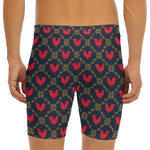 Red Rooster Pattern Print Men's Long Boxer Briefs