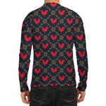 Red Rooster Pattern Print Men's Long Sleeve Rash Guard