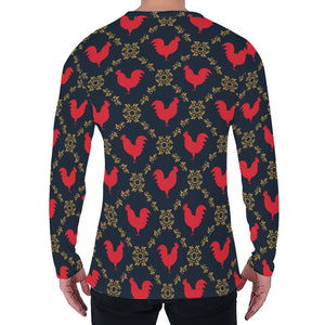 Red Rooster Pattern Print Men's Long Sleeve T-Shirt