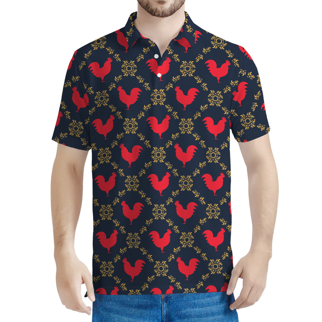 Red Rooster Pattern Print Men's Polo Shirt