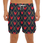 Red Rooster Pattern Print Men's Split Running Shorts