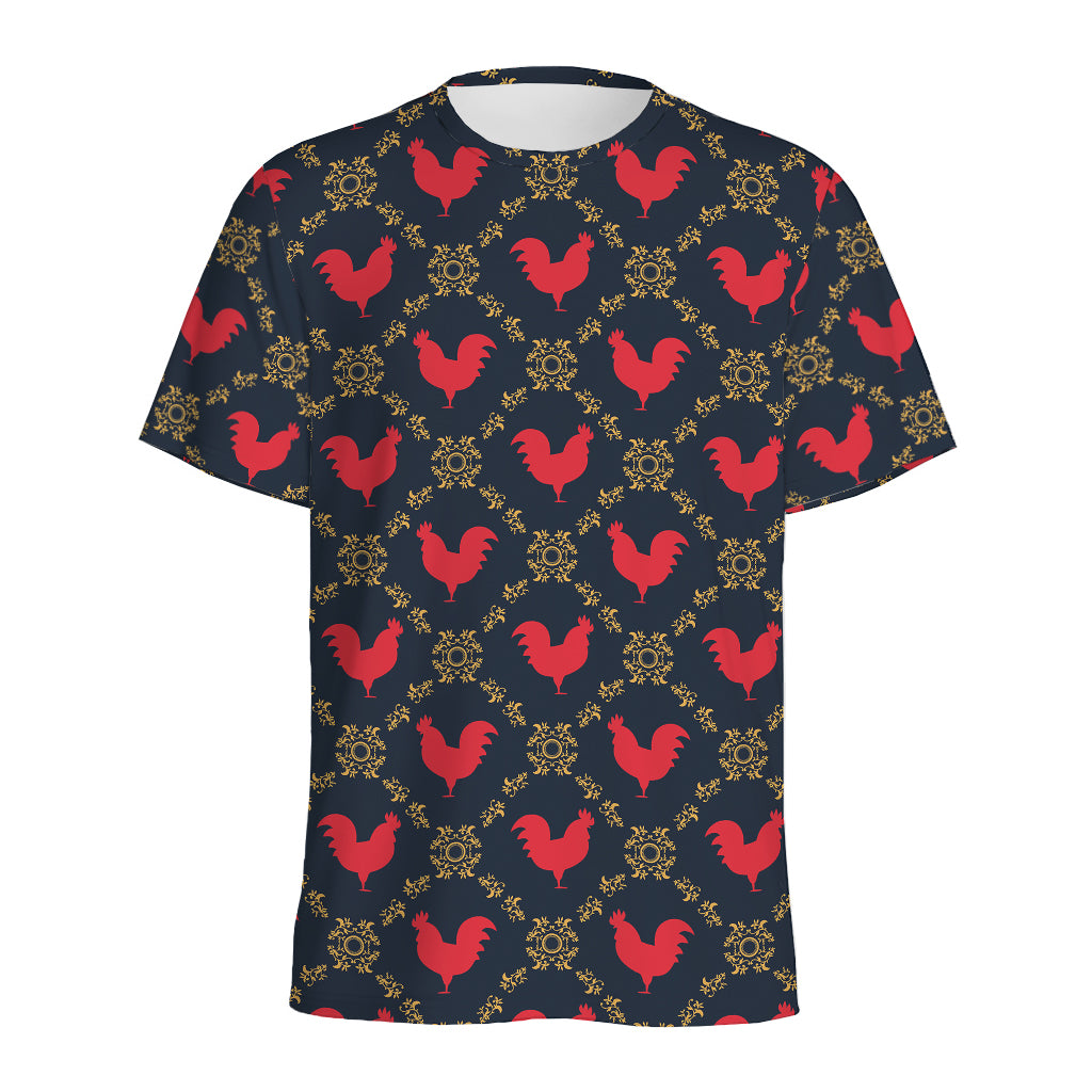 Red Rooster Pattern Print Men's Sports T-Shirt