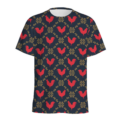 Red Rooster Pattern Print Men's Sports T-Shirt