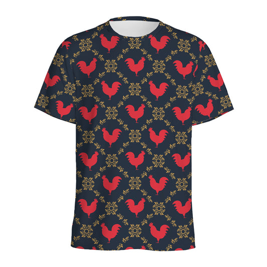 Red Rooster Pattern Print Men's Sports T-Shirt