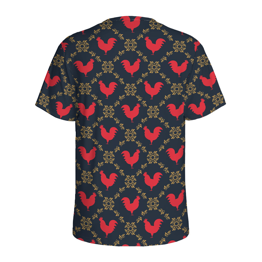 Red Rooster Pattern Print Men's Sports T-Shirt