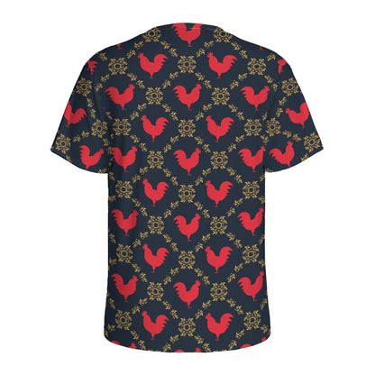 Red Rooster Pattern Print Men's Sports T-Shirt