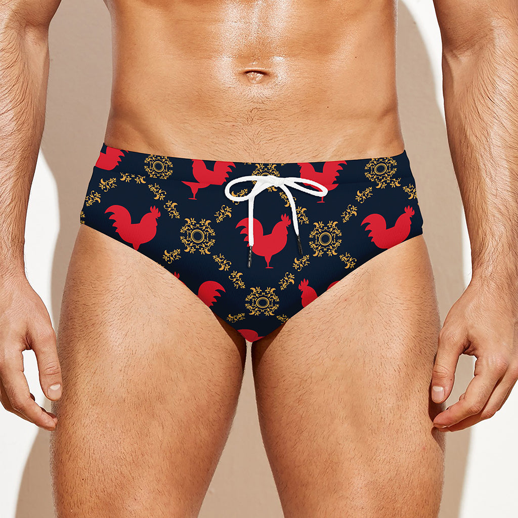 Red Rooster Pattern Print Men's Swim Briefs