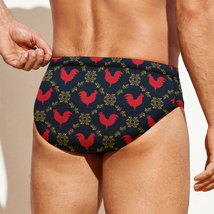 Red Rooster Pattern Print Men's Swim Briefs