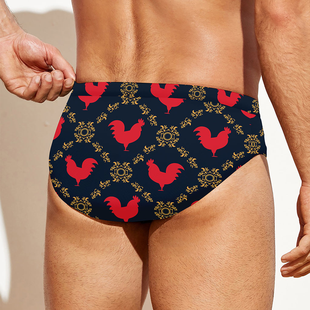 Red Rooster Pattern Print Men's Swim Briefs